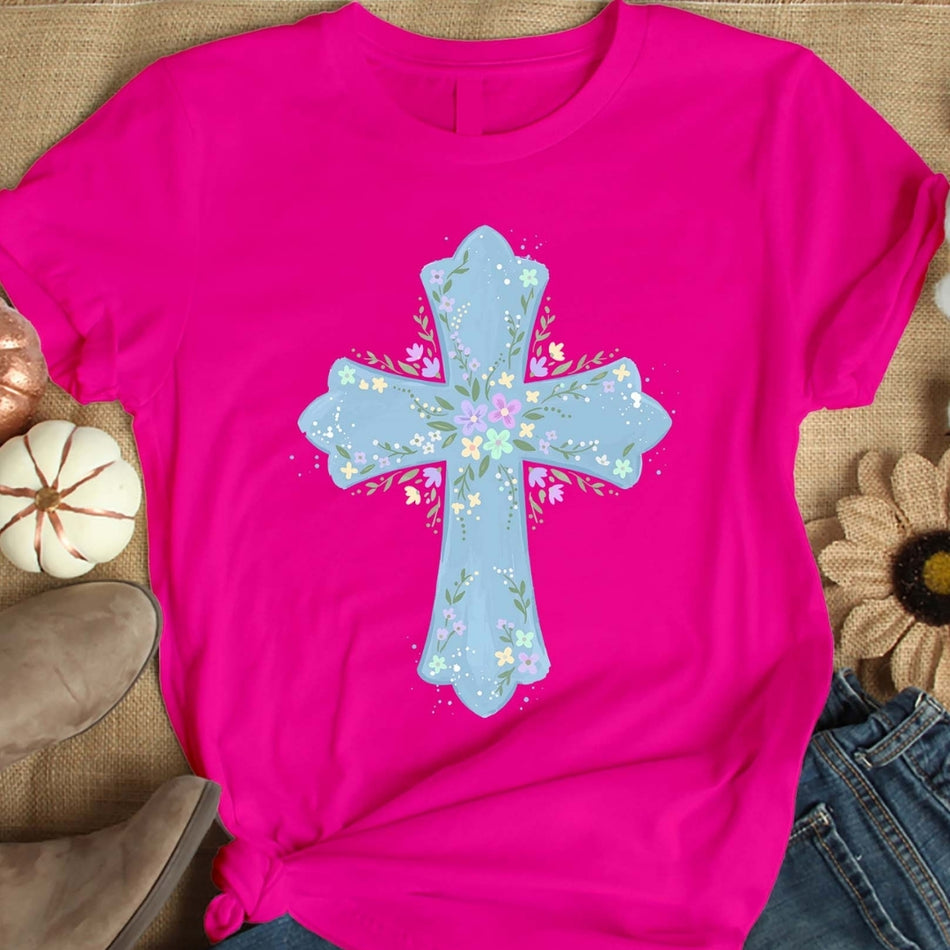 Floral Cross PNG, Christian Sublimation Design, Faith Based Shirt Graphic, Coquette Cross Artwork, Religious Digital Download, Bible PNG A 1653
