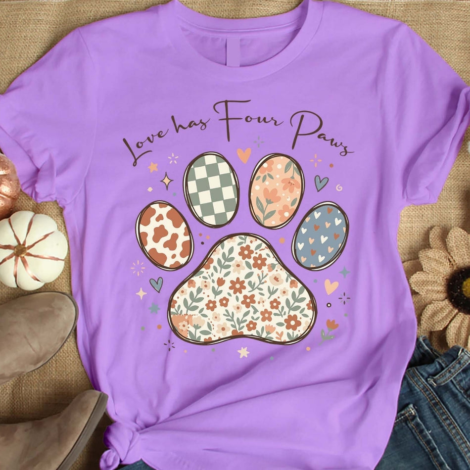 Love Has Four Paws PNG, Floral Paw Print Shirt Design, Dog Mom Sublimation, Pet Lover Graphic, Cute Animal Lover Download A 1567