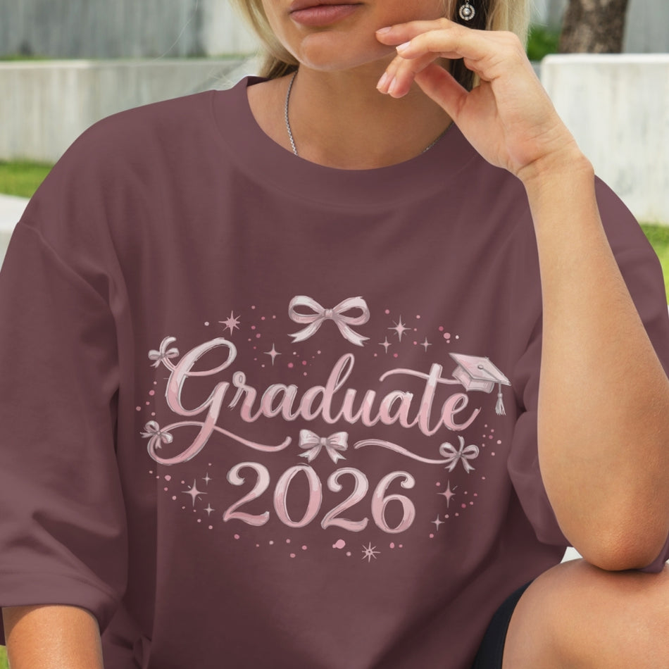 Graduate 2026 PNG, Coquette Graduation Shirt Design, Pink Bow Grad Graphic, Senior 2026 Sublimation File, Cute Grad Tee PNG Clipart A1464