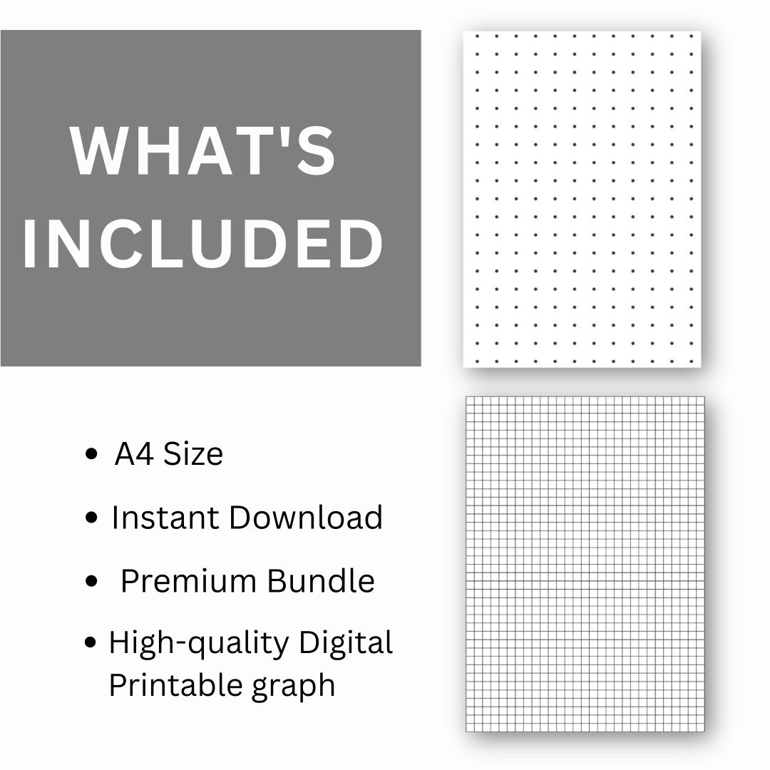Text overlay with grid paper samples and product features on a gray background