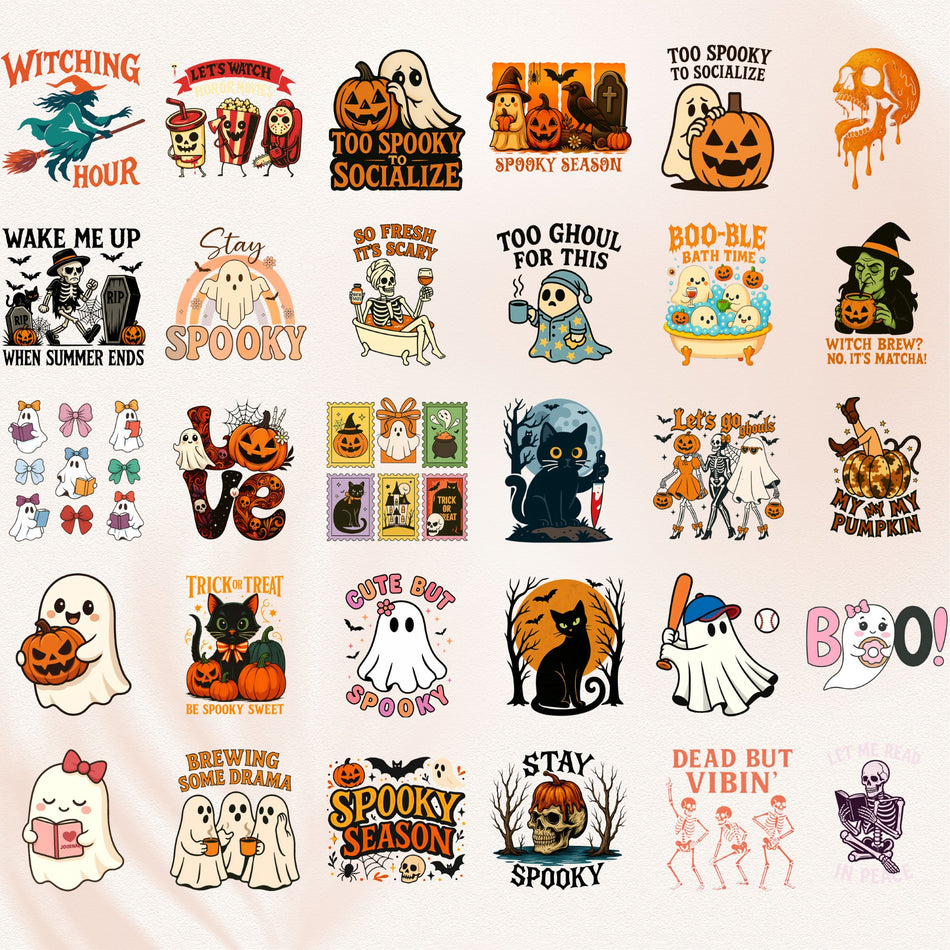 Halloween PNG Bundle | 31 Funny & Spooky Designs | Ghost, Pumpkin & Witch Clipart | Instant Download - C17