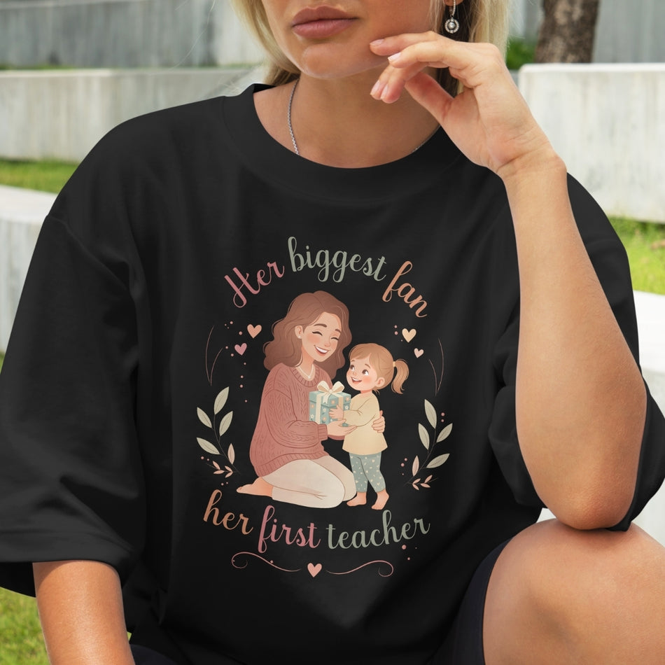 Her Biggest Fan Her First Teacher PNG, Mom Life Sublimation Design, Mother Daughter Shirt Graphic Design Download, Cute Mama Quote PNG  A1512