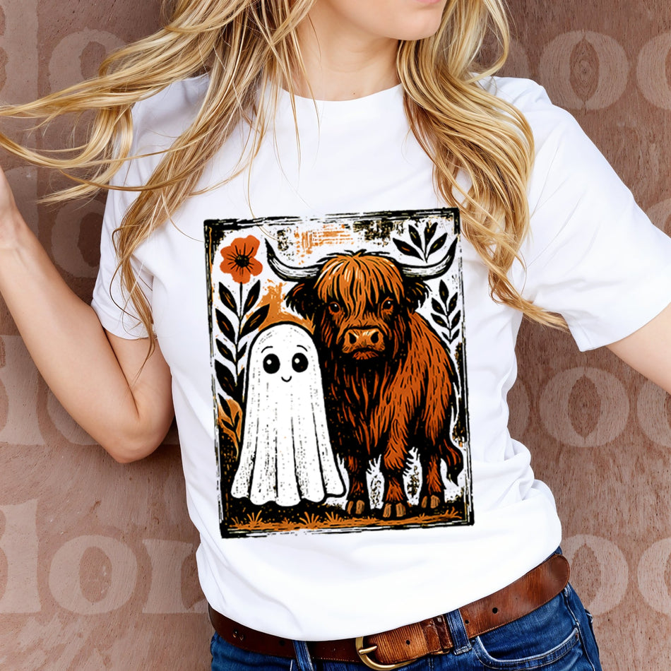 Highland Cow Ghost PNG | Spooky Season Sublimation | Cute Halloween Cow Design | Instant Download - C53