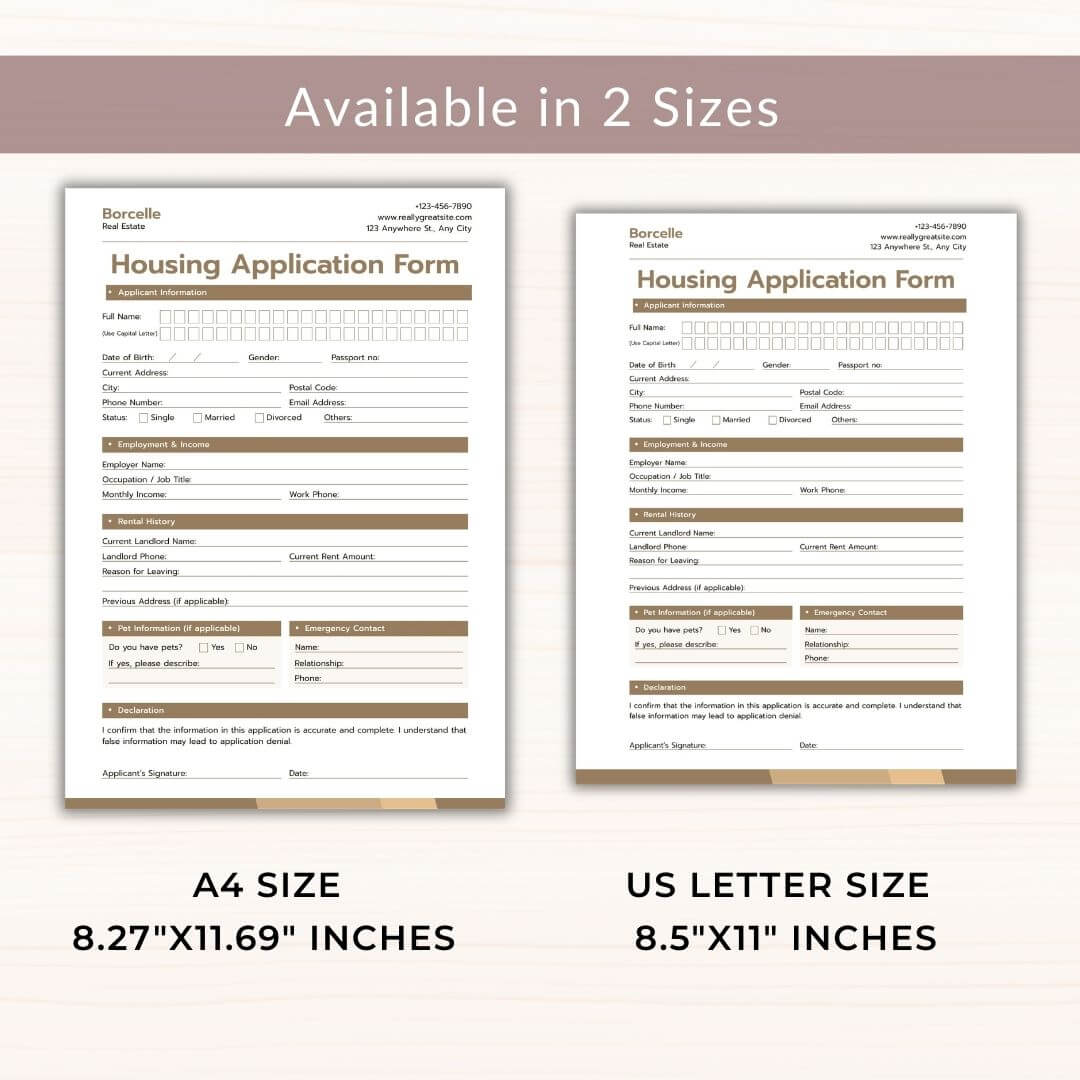 HousingApplicationFormTemplateInstantDownload