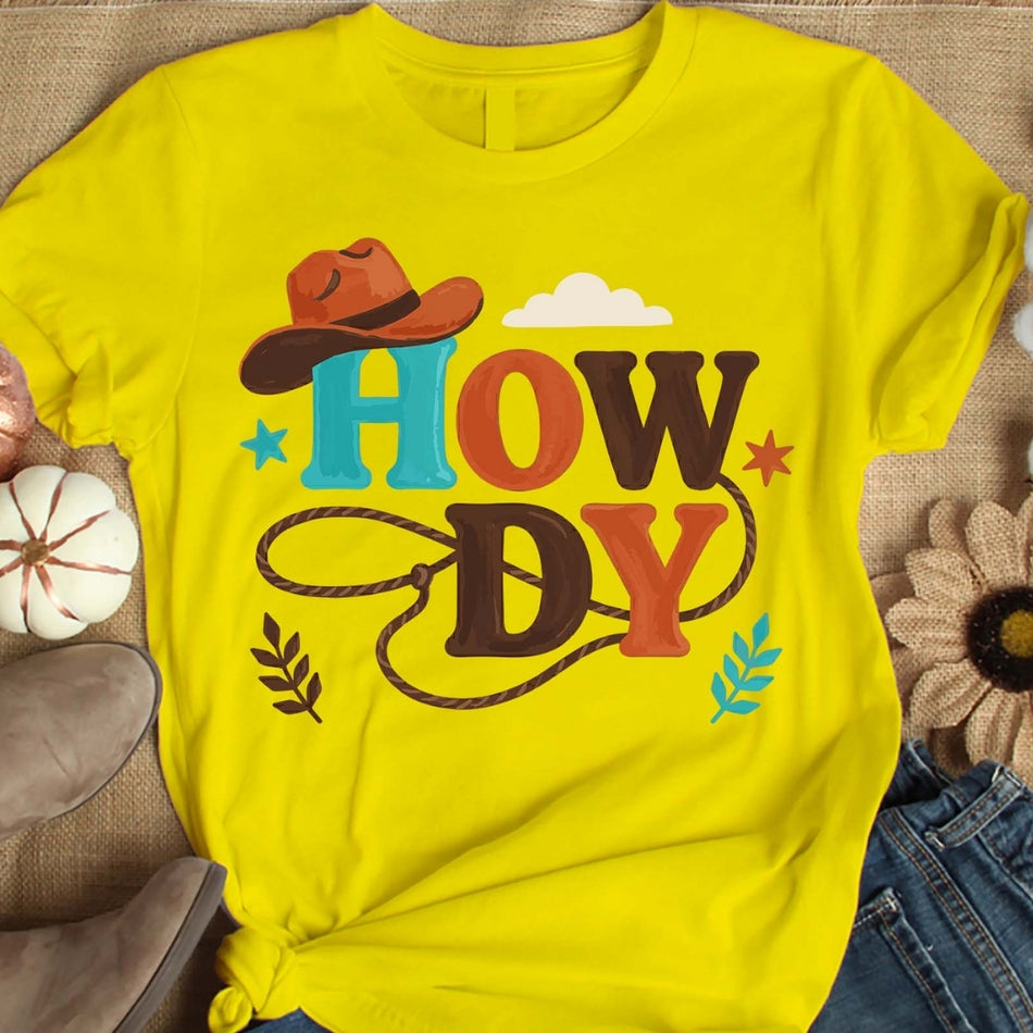 Howdy PNG, Western Cowgirl Shirt Design, Cowboy Hat Sublimation, Retro Country Graphic, Rodeo Western Digital Download A1629