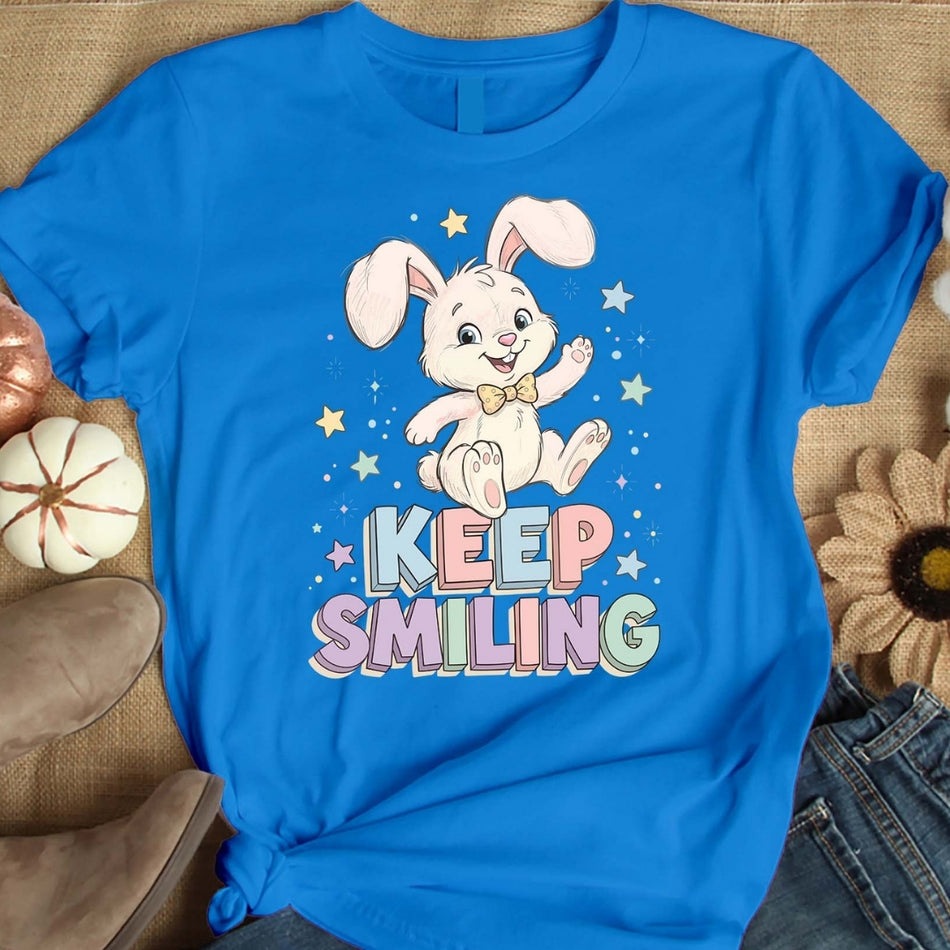 Keep Smiling Bunny PNG, Cute Easter Rabbit Sublimation Design, Pastel Motivational Shirt, Bunny Clipart, Happy Spring PNG, Digital Download A 1598
