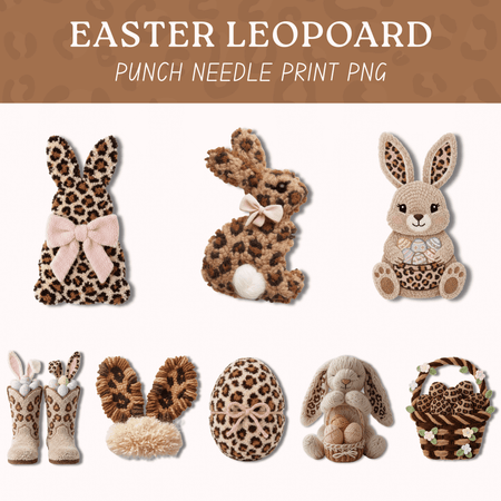 LeopardEasterBunnyPNGBohoPunchNeedleDesign