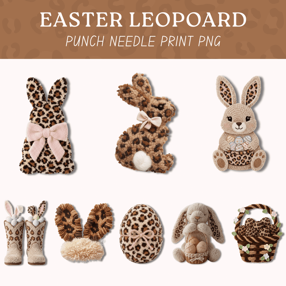 LeopardEasterBunnyPNGBohoPunchNeedleDesign