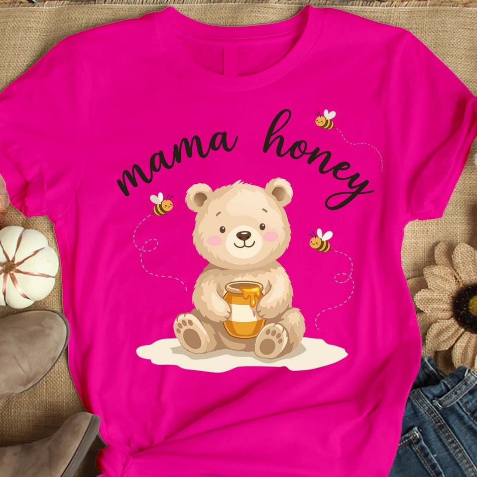 Mama Honey Png, Cute Bear Sublimation Design, Mama Bear Shirt Graphic, Bee Honey Cartoon Png, New Mom T-Shirt Design, Instant Download A 1558