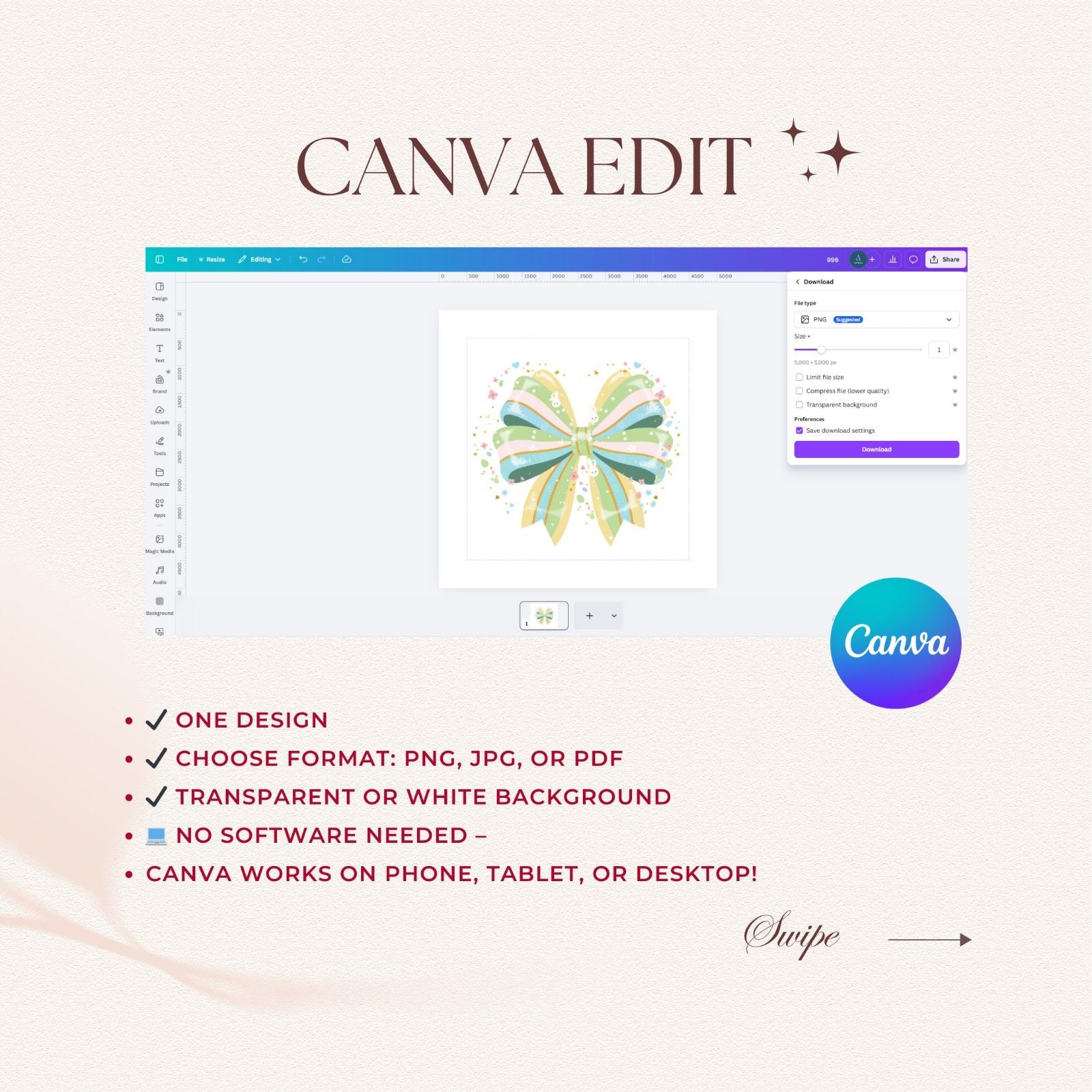 Canva design software interface with a butterfly graphic on a white background