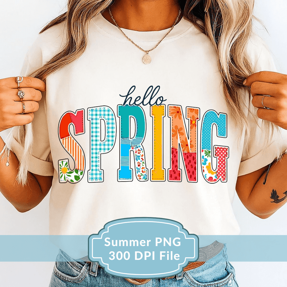 PatchworkHelloSpringPNGColorfulSpringTypography