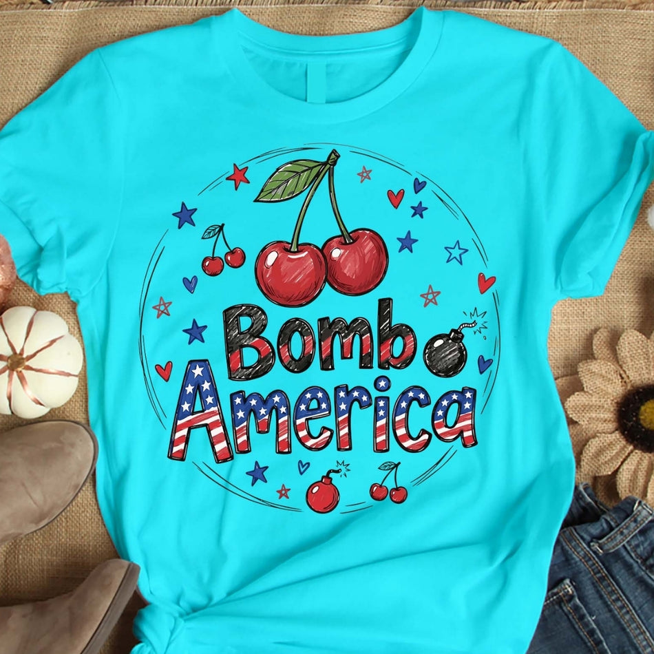Bomb America PNG, Patriotic Cherry Graphic, Fourth of July Shirt Design, Funny USA Sublimation, Independence Day PNG Digital Download A 1586