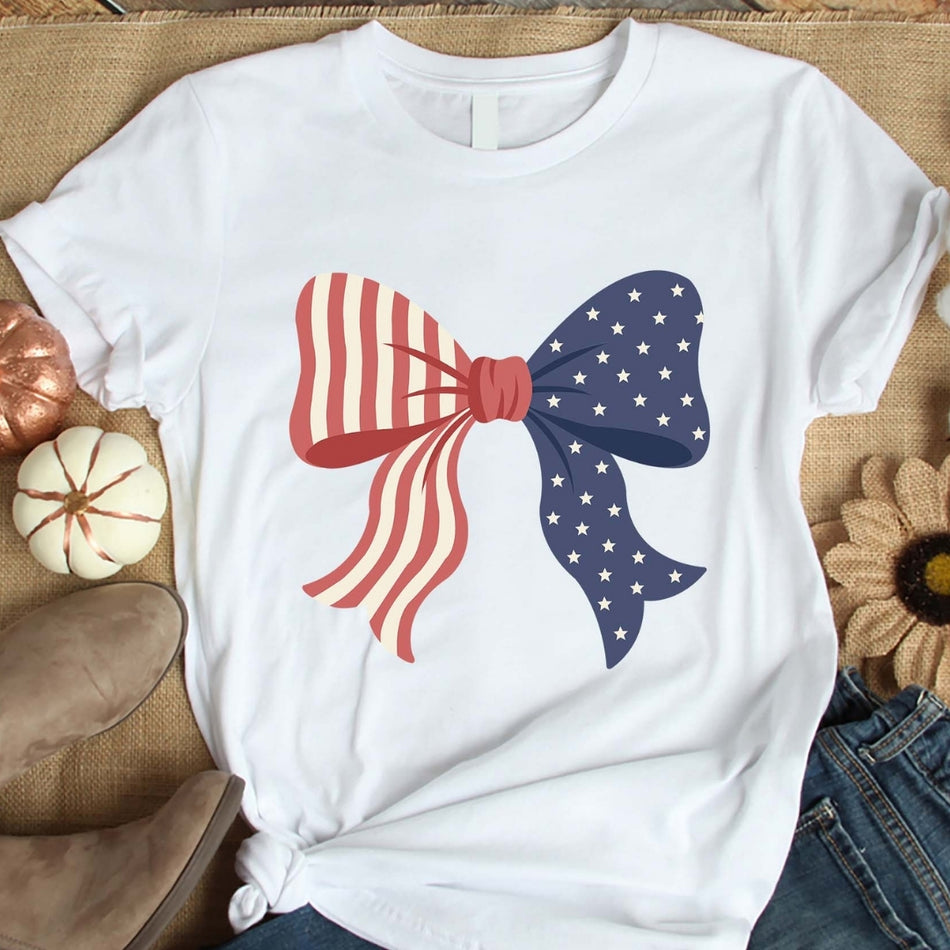 Patriotic Coquette Bow PNG, American Flag Bow Sublimation Design, 4th of July Shirt Graphic, USA Independence Day Digital Download A1628