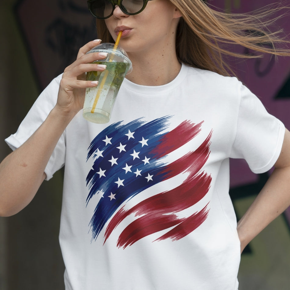 Patriotic USA Flag PNG, American Flag Brush Stroke Shirt Design, 4th of July Sublimation PNG, Independence Day T-Shirt, Instant Download  A1523