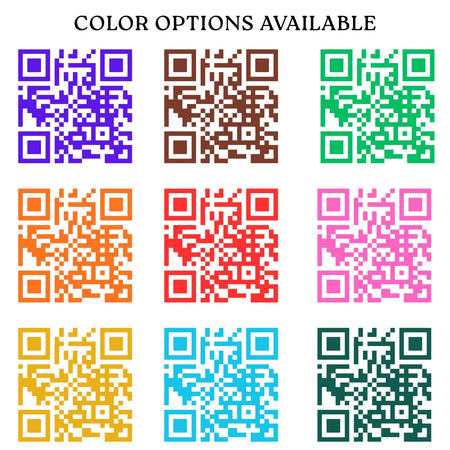 Set of colorful QR codes with text 'Color Options Available' above them.