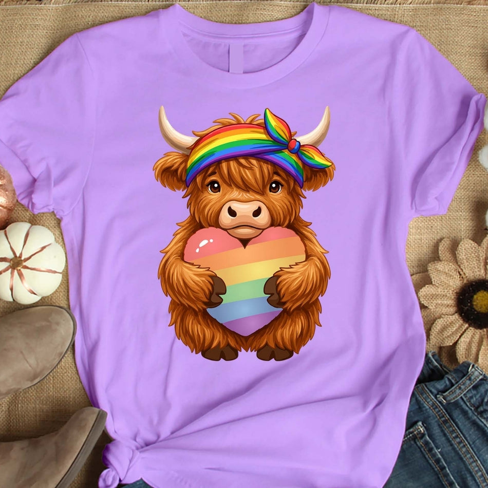 Pride Highland Cow PNG, LGBTQ Rainbow Cow Sublimation Design, Cute Gay Pride Graphic, Highland Cow Shirt Print, Instant Digital Download A 1666