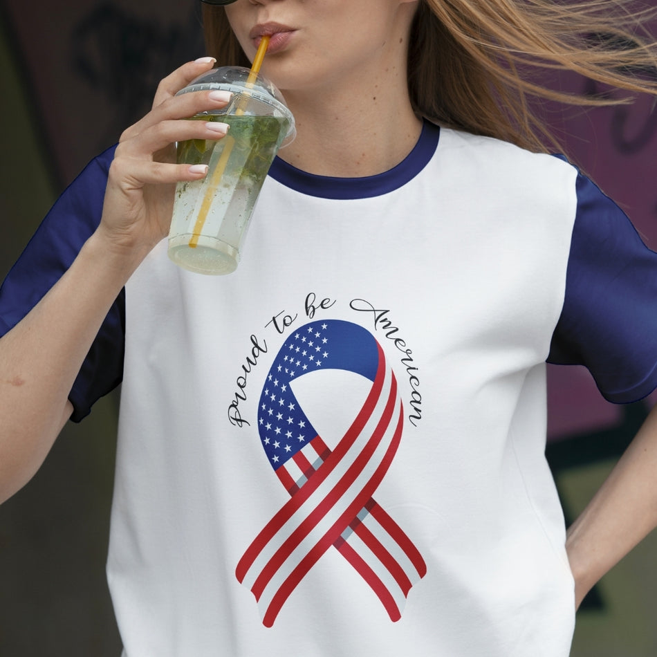 Proud to Be American PNG, Patriotic Ribbon Shirt Design, USA Flag Sublimation Graphic, Fourth of July Digital Download, Memorial Day Tee Art A 1561