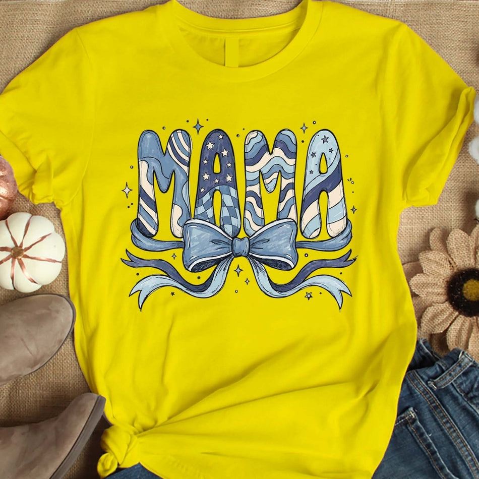 Blue Coquette Mama PNG, Patriotic Mama Shirt Design, Retro Mom Print, USA Bow Graphic Design, Fourth of July Mama Clipart, Digital Download  A1552