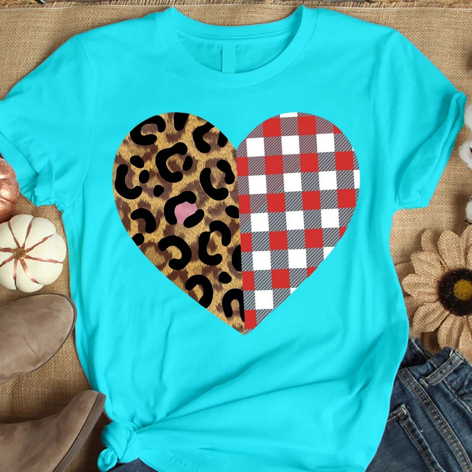 Leopard Heart Png, Buffalo Plaid Heart Sublimation Design, Rustic Valentine Shirt Graphic, Trendy Western Heart Png, Instant Download A 1595