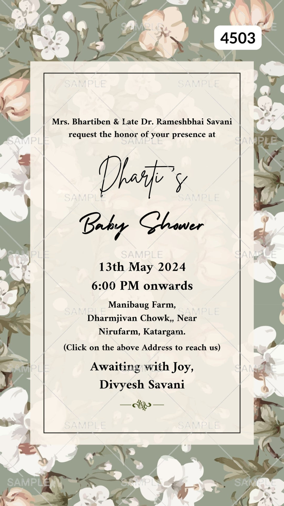 Simantvidhiinvitationcardwithleavesasfloralthemedesign