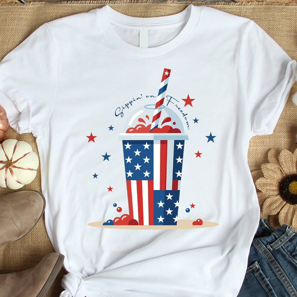 Sippin On Freedom PNG, Patriotic Drink Sublimation Design, Fourth of July Shirt PNG, USA Summer Digital Download  A1625