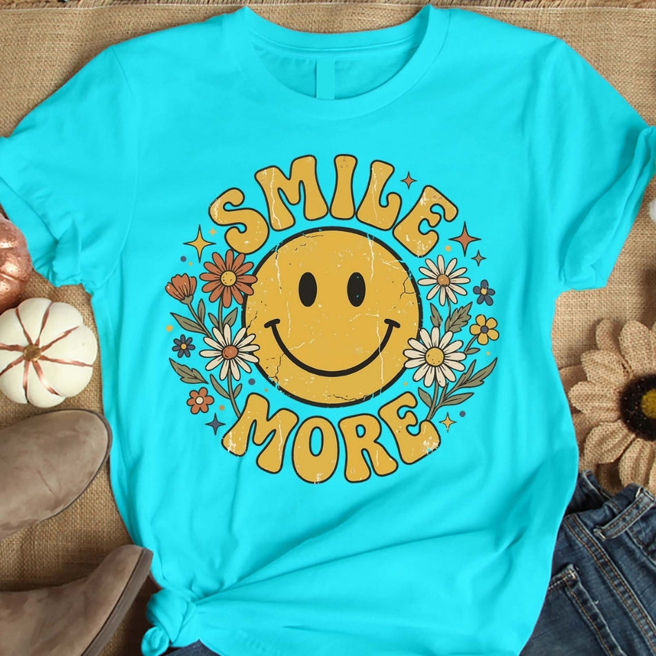 Smile More PNG, Retro Smiley Face Kids Shirt Design, Groovy Floral Sublimation, Positive Quote PNG, Happy Vibes Digital Download A1601