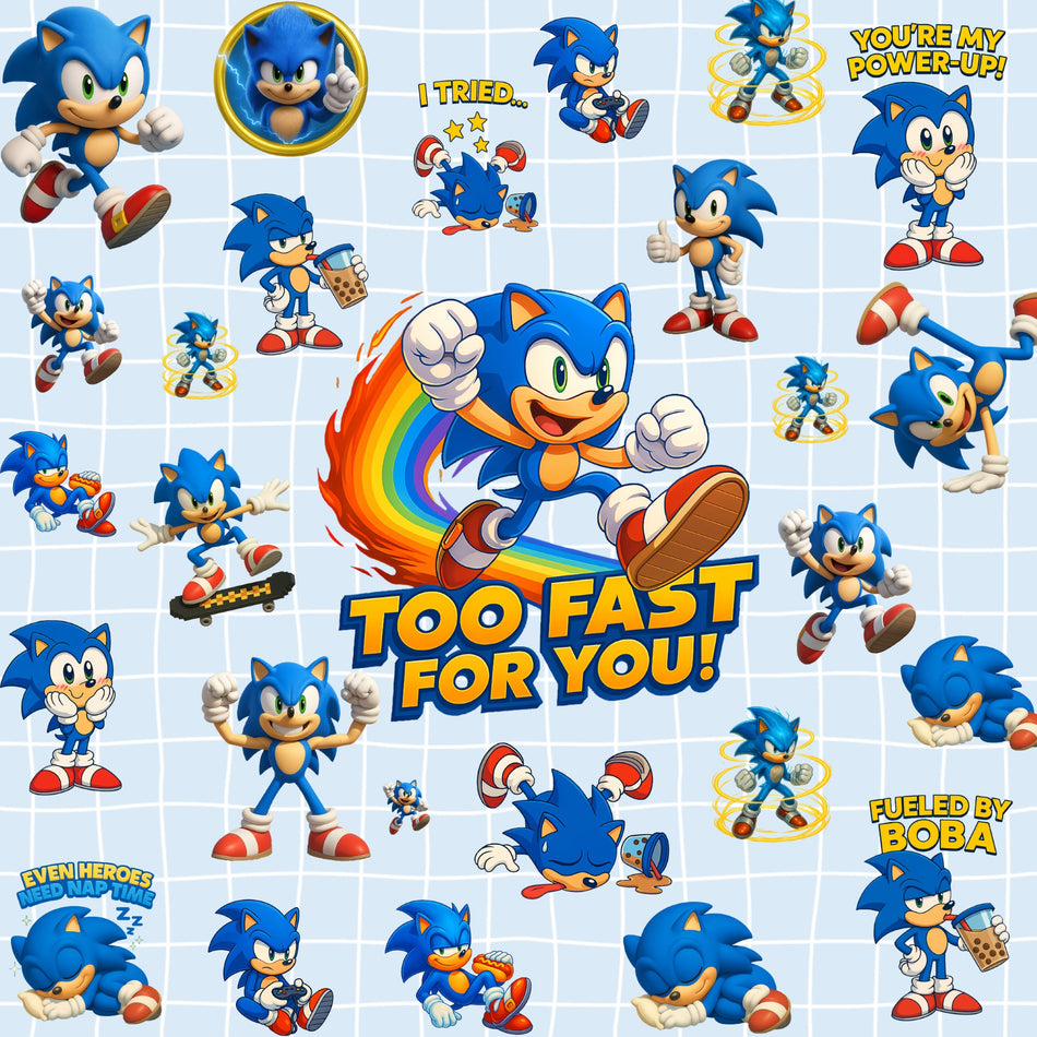 Sonic Kids PNG Bundle | 19 Too Fast for You Designs | Gaming Sublimation | Instant Download - C7