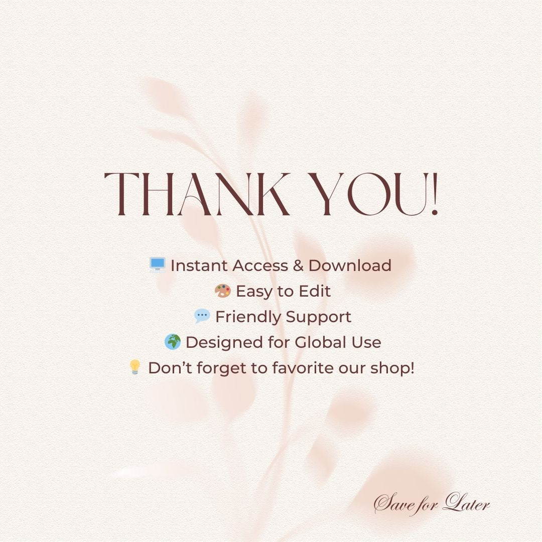 Text 'THANK YOU!' with features listed on a light background