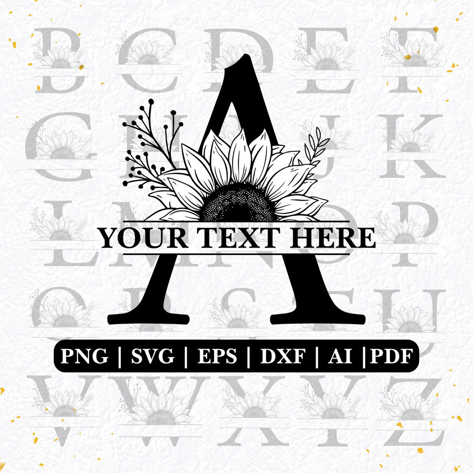Sunflower Split Monogram Alphabet PNG | 26 Floral Letters | Cricut Cut Files | Instant Download - C6