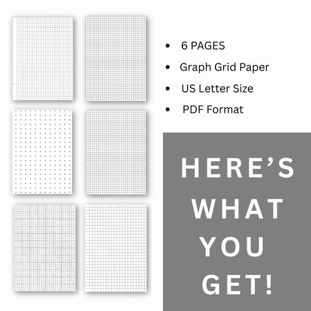 Graph grid paper with various patterns on a white background, featuring text about the product details.