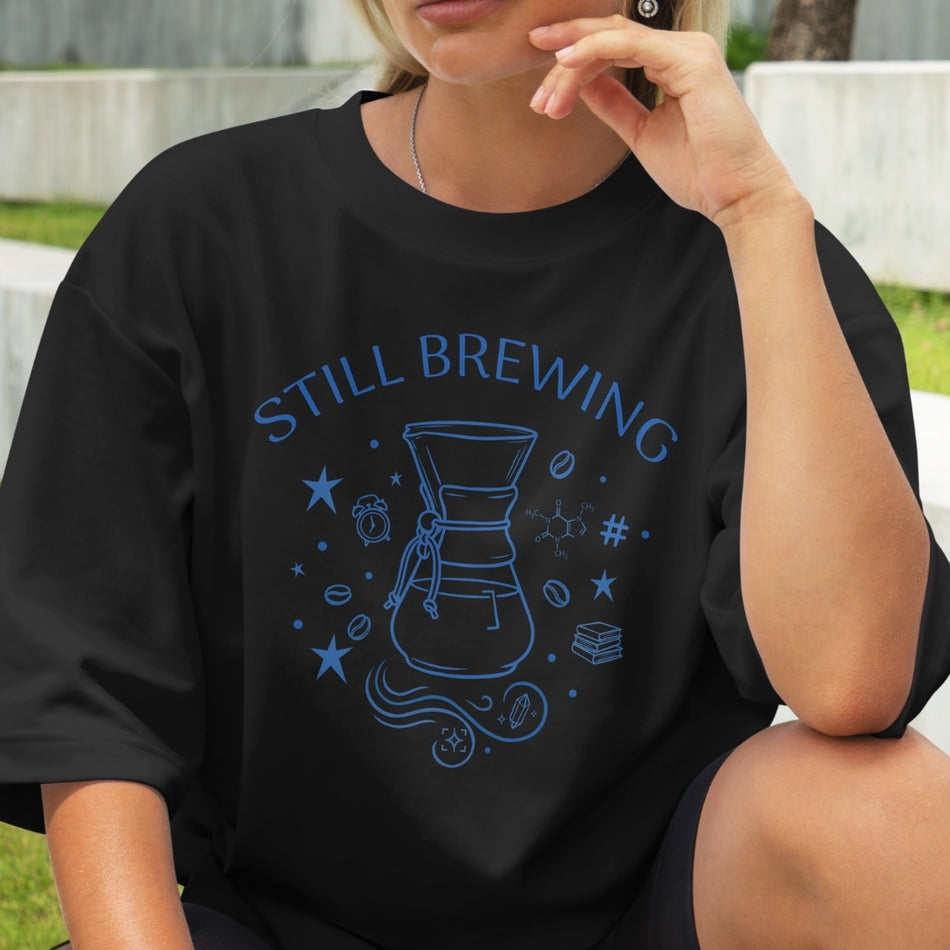 Still Brewing PNG, Coffee Lover Shirt Design, Cozy Cafe Aesthetic Graphic, Minimal Line Art Coffee Maker, Barista Quote Sublimation File  A1543