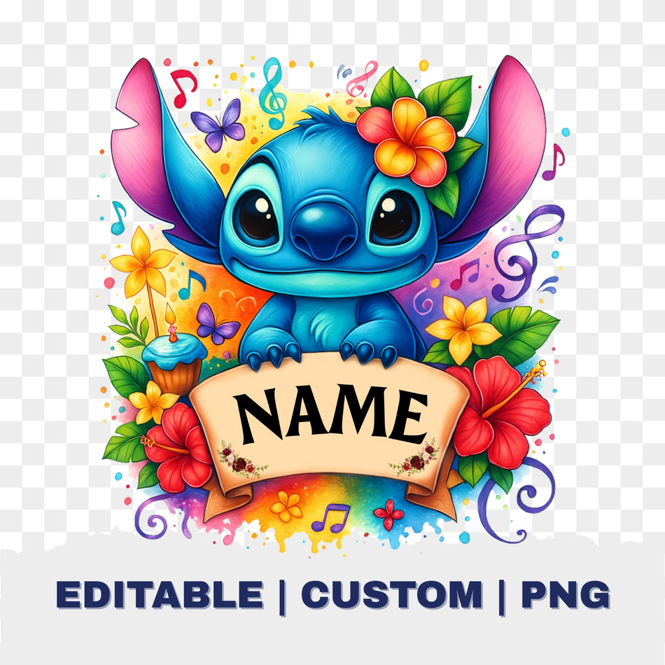 Editable Stitch Birthday PNG | Lilo & Stitch Custom Name Design | Instant Download - C30