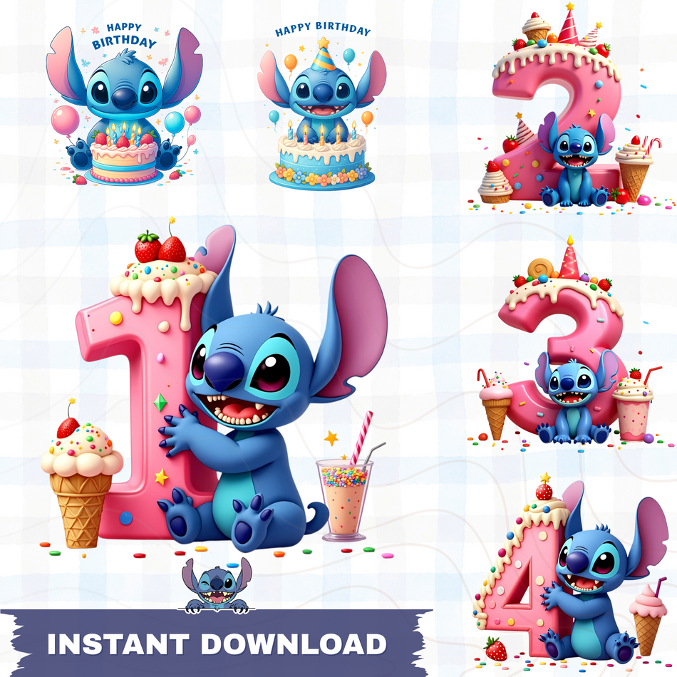 Stitch Birthday Numbers PNG | 7 High-Quality Clipart Designs | Lilo & Stitch Sublimation | Instant Download - C31