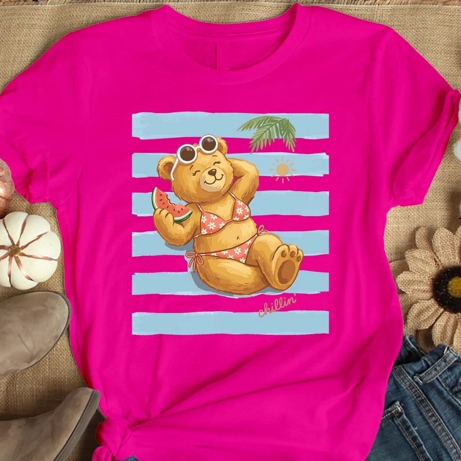 Summer Teddy Bear PNG, Cute Beach Bear Sublimation Design, Vacation Shirt Graphic, Chillin Bear Digital Download, Tropical Summer PNG A 1652