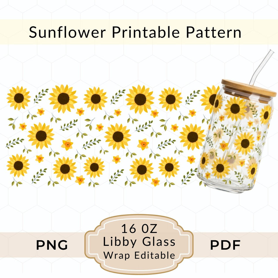 SunflowerLibbeyGlassWrap16ozTumblerPNGTemplate