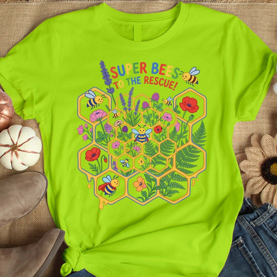 Super Bees To The Rescue Kids PNG, Bee Shirt Design PNG, Cute Bee Sublimation, Garden Floral Graphic, Honeycomb Bee Digital Download A1608