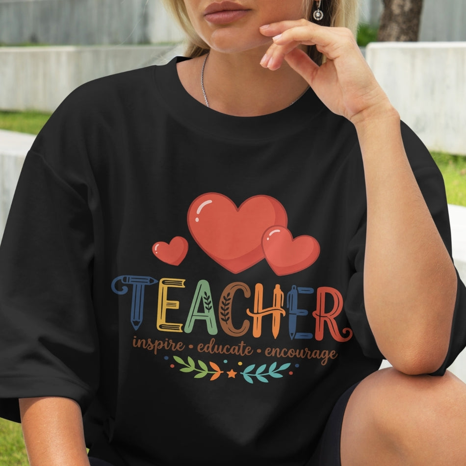 Teacher PNG Design, Inspire Educate Encourage Quote, Back To School Graphic, Teacher Appreciation Gift, Sublimation T Shirt Print Download A1462