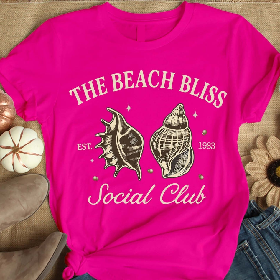 Beach Bliss Social Club SVG PNG, Vintage Coastal Shirt Design, Retro Beach Shell Sublimation, Trendy Aesthetic Ocean Graphic Tee A1599
