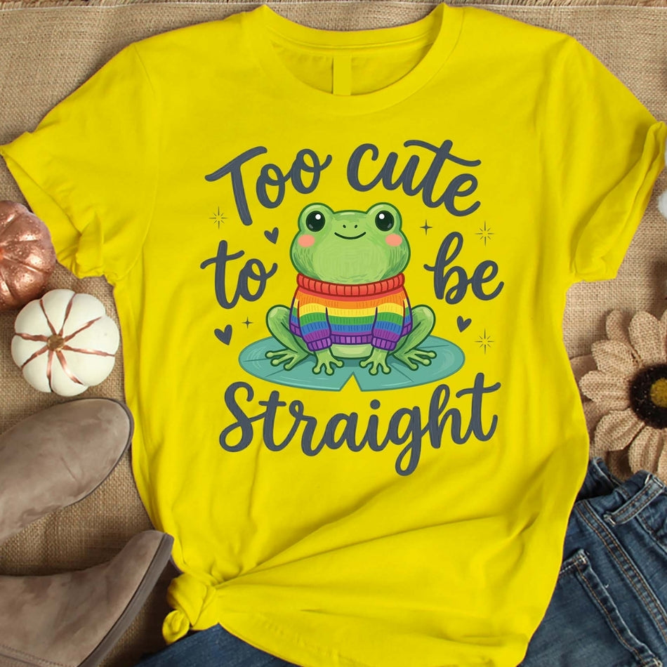 Too Cute to Be Straight Frog PNG, LGBTQ Pride Frog T-Shirt Design, Cute Rainbow Sweater Digital PNG, Instant Download A 1658
